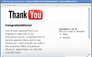 fake popup advert user has won an iPad or $1000