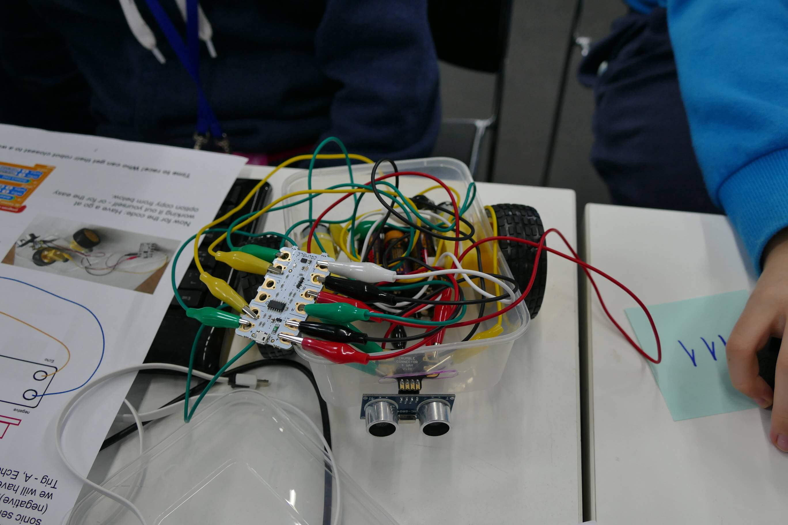 A completed crumble bot made by two Young Mozillians.