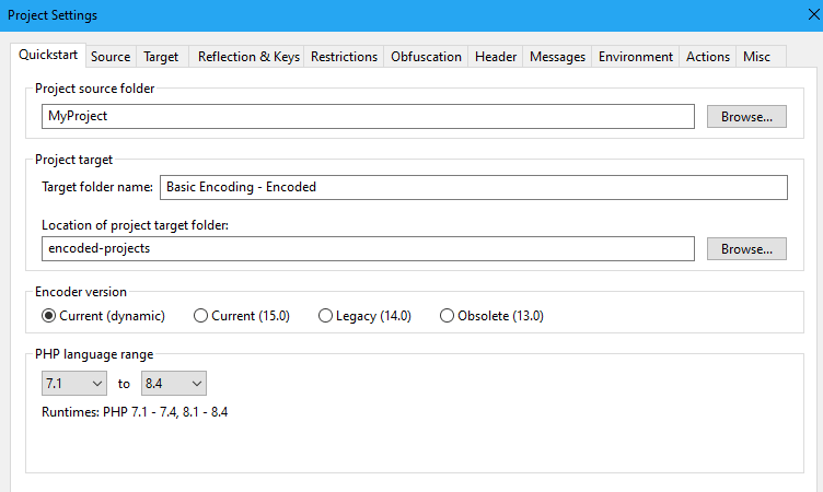ionCube Loader Compatibility Image showing range selection